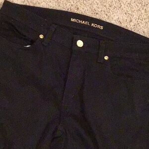 Michael Kors Black Straight-Leg Pants with Gold Hardware